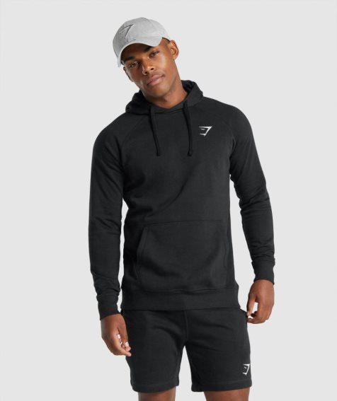 Men's Gymshark Crest Hoodie Black | CA 1D87N0